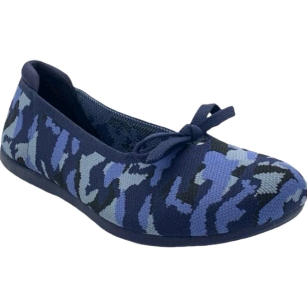 Clarks Women's 6.5 M Cloudsteppers Carly Hope Knit Bow Flats Navy Camo